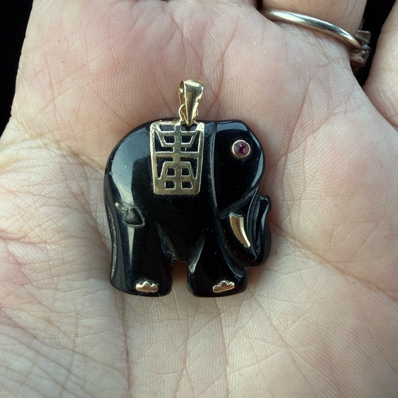 Jewelry - Black and Gold Elephant Pendant